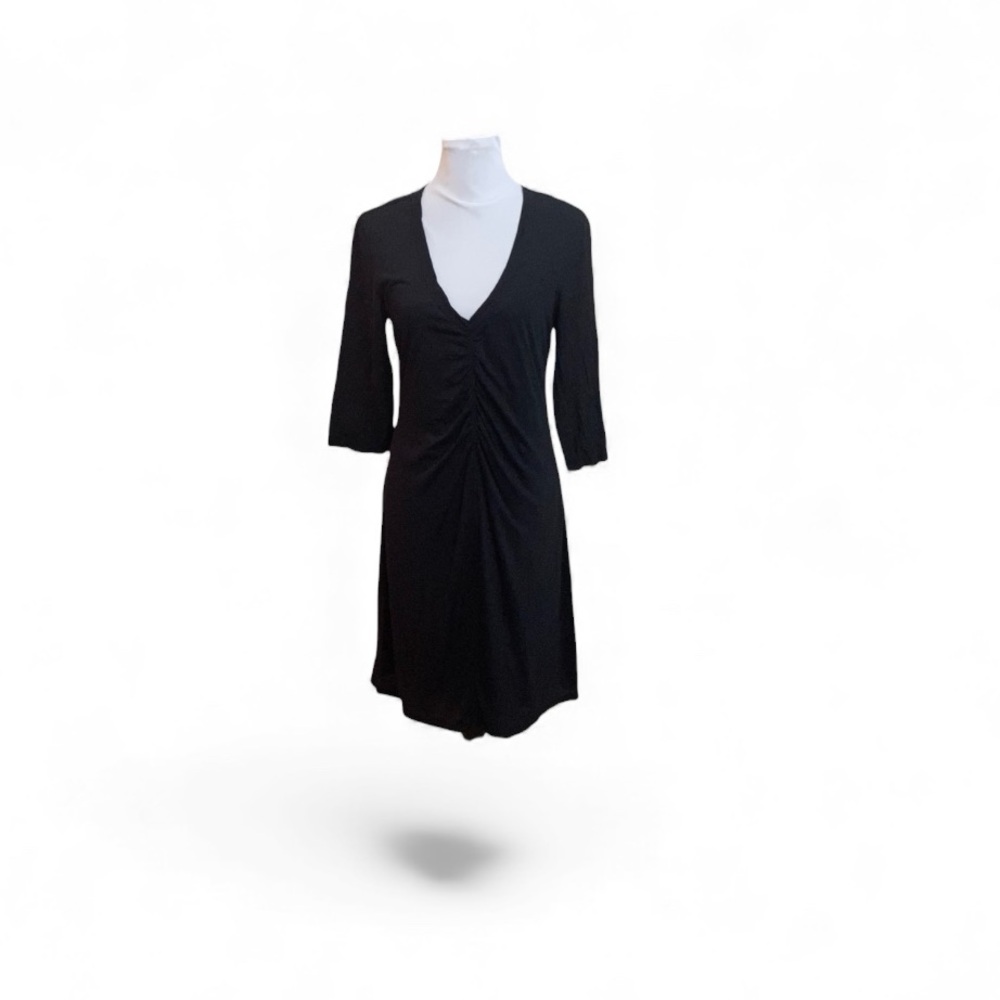 James Perse contemporary black cotton v neck pullover minimalist dress large